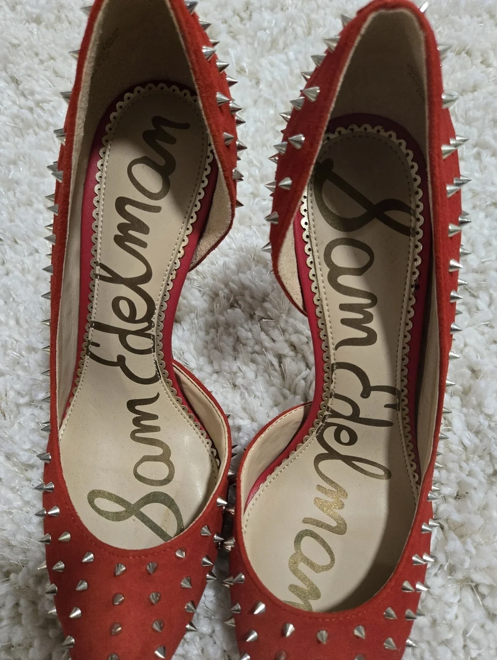 Sam Edelman Hadlee Red Suede Spike-Embellished Pointed Pumps Size US 7.5